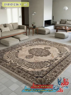فرش 1200 شانه طرح رومنس زمینه کرم کاشان