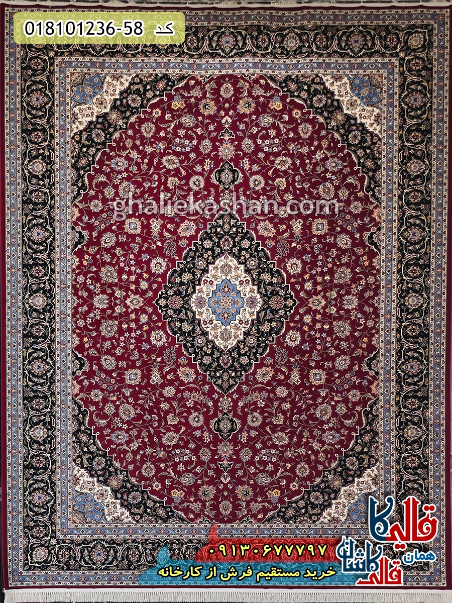فرش 1200 شانه طرح کاشان زمینه قرمز روناسی کاشان اصلی