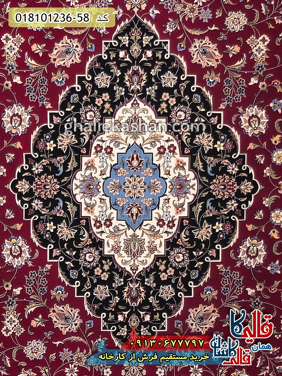 فرش 1200 شانه طرح کاشان زمینه قرمز روناسی کاشان زمینه