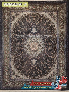 فرش 1200 شانه طرح گلسان زمینه سرمه ای کاشان اصلی