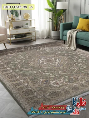 فرش 1500 شانه طرح خطیبی زمینه سبز گل برجسته کاشان