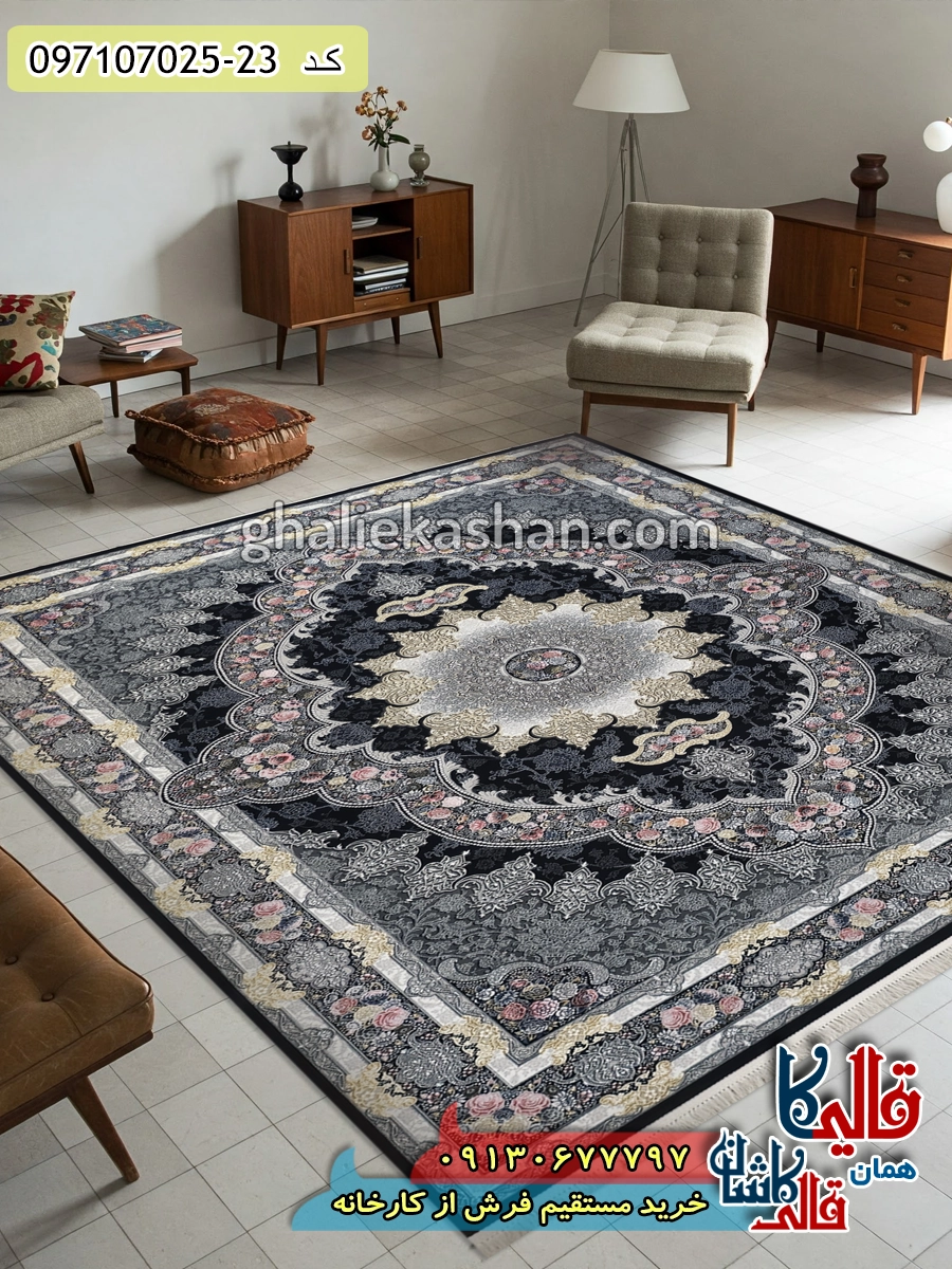 فرش 700 شانه طرح آروانا زمینه سرمه ای کاشان دکوراسیون فرش 700 شانه طرح آروانا زمینه سرمه ای کاشان دکوراسیون