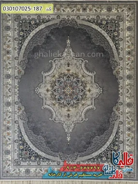 فرش 700 شانه طرح فاخر زمینه طوسی کاشان اصلی