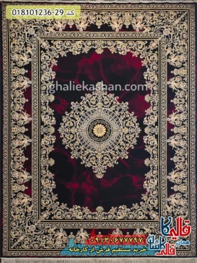 فرش طلاکوب 1200 شانه طرح آتنا زمینه قرمز لاکی کاشان اصلی