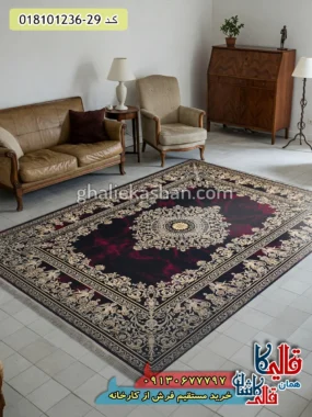 فرش طلاکوب 1200 شانه طرح آتنا ورساچه زمینه قرمز لاکی کاشان