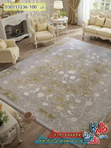 فرش طلاکوب 1200 شانه طرح افشان بهرنگ زمینه کرم صدفی گل برجسته کاشان دکوراسیون