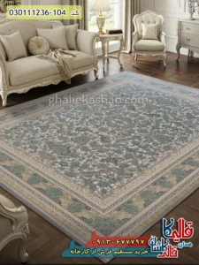 فرش طلاکوب 1200 شانه طرح افشان رویا زمینه ترمه ای سبز گل برجسته کاشان دکوراسیون