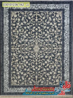 فرش طلاکوب 1200 شانه طرح افشان سودا زمینه طوسی دودی کاشان اصلی