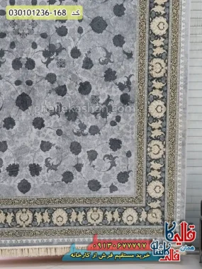 فرش طلاکوب 1200 شانه طرح افشان قصر زمینه طوسی کاشان حاشیه