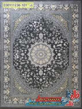 فرش طلاکوب 1200 شانه طرح ساغر زمینه طوسی دودی گل برجسته کاشان اصلی