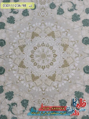 فرش طلاکوب 1200 شانه طرح سلنا زمینه بژ گل برجسته کاشان زمینه