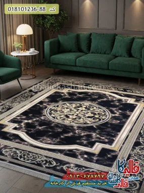 فرش طلاکوب 1200 شانه طرح مدوسا زمینه سرمه ای کاشان