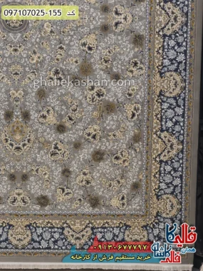 فرش طلاکوب 700 شانه طرح افشان گندم زمینه فیلی کاشان حاشیه