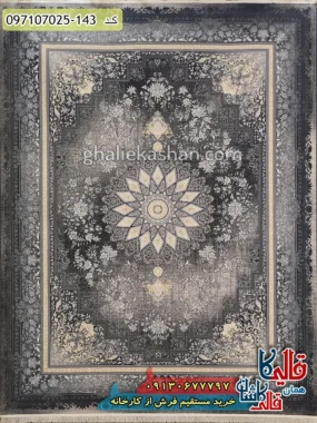 فرش طلاکوب 700 شانه طرح تاج زمینه طوسی دودی کاشان اصلی