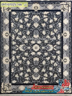 فرش طلاکوب 700 شانه طرح نورا زمینه طوسی دودی کاشان اصلی