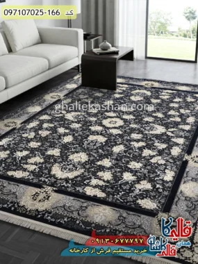 فرش طلاکوب 700 شانه طرح افشان نورا زمینه طوسی دودی کاشان