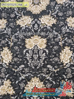 فرش طلاکوب 700 شانه طرح نورا زمینه طوسی دودی کاشان زمینه
