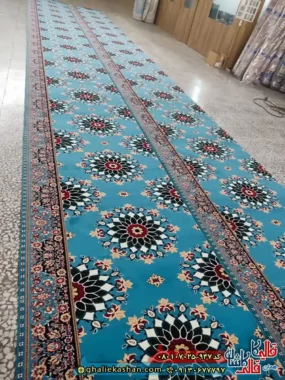سجاده فرش 700 شانه طرح تشریفات گردون رنگ آبی کاشان رول