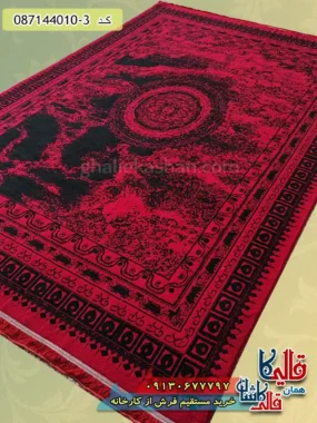 فرش ارزان طرح 700 شانه بلوچ طرح ایتالیا رنگ قرمز مشکی کاشان اریب