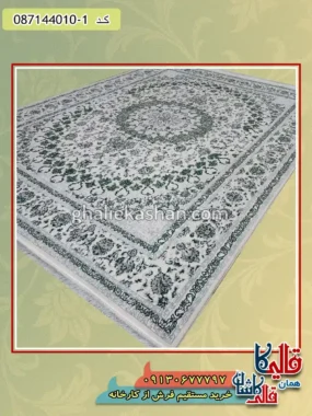 فرش ارزان طرح 700 شانه طرح نایین رنگ کرم سبز کاشان اصلی