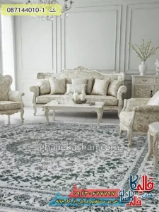 فرش ارزان طرح 700 شانه طرح نایین رنگ کرم سبز کاشان دکوراسیون