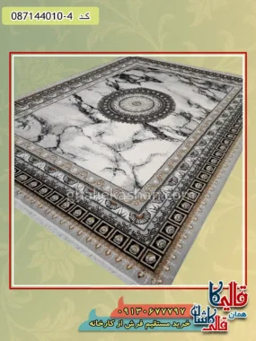 فرش ارزان طلاکوب طرح 700 شانه طرح ایتالیا رنگ طوسی نقره ای کاشان اصلی