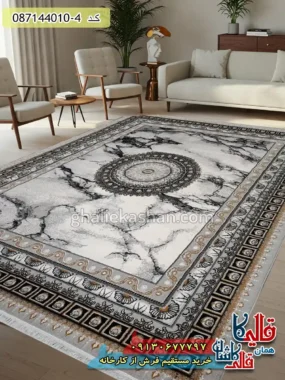 فرش ارزان طرح 700 شانه طرح ایتالیا رنگ طوسی نقره ای کاشان