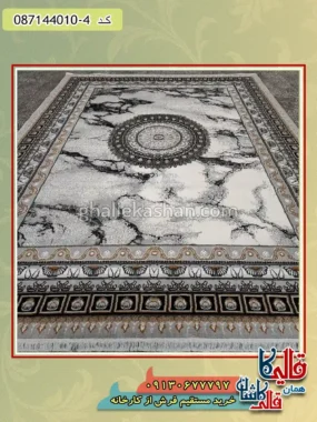 فرش ارزان طلاکوب طرح 700 شانه طرح ایتالیا رنگ طوسی نقره ای کاشان زمینه