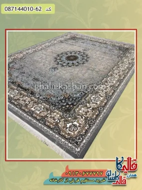 فرش ارزان طلاکوب طرح 700 شانه طرح شاهان رنگ فیلی کاشان اصلی