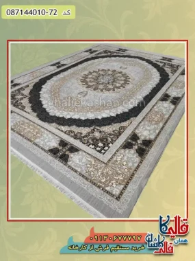فرش طلاکوب ارزان طرح 700 شانه طرح صدرا رنگ طوسی نقره ای کاشان اصلی