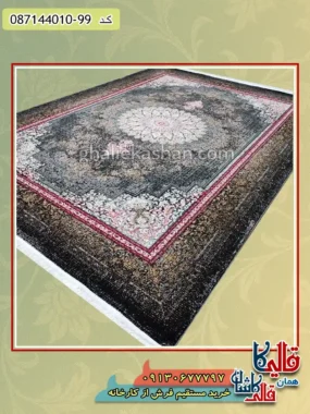 فرش وینتیج ارزان طرح 700 شانه طرح میران رنگ مشکی کاشان اصلی