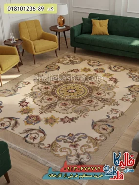فرش 1200 شانه طرح نامیا زمینه کرم کاشان