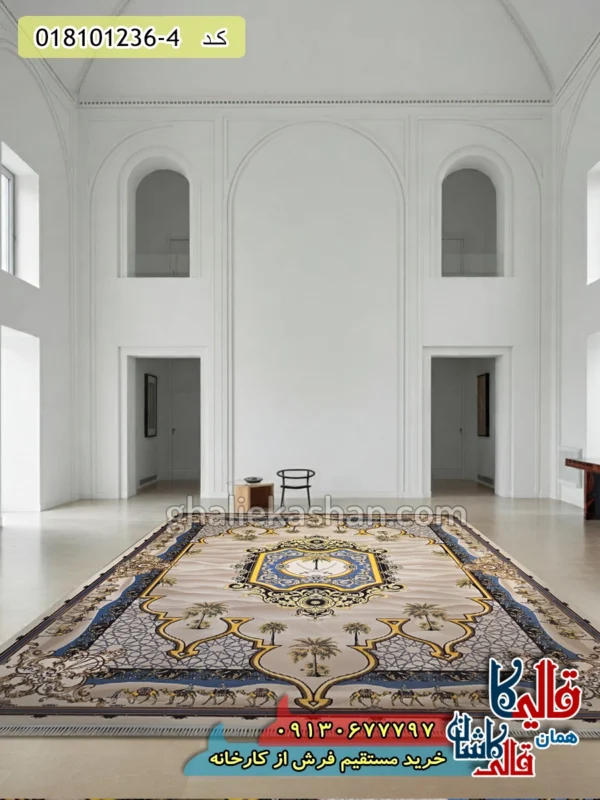 فرش 1200 شانه طرح وادی زمینه کرم کاشان دکوراسیون