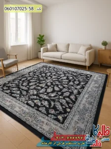 فرش 700 شانه طرح افشان ژینوس رنگ سرمه ای کاشان دکوراسیون