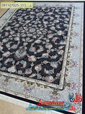 فرش 700 شانه طرح افشان گندم رنگ سرمه ای کاشان اصلی