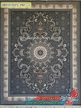 فرش 700 شانه طرح روژین زمینه طوسی دودی کاشان اصلی