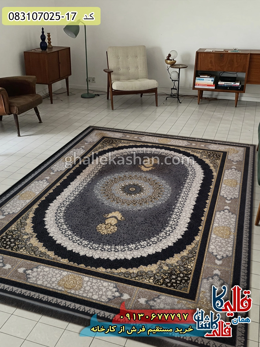 فرش طلاکوب 700 شانه طرح صدرا زمینه طوسی دودی کاشان دکوراسیون فرش طلاکوب 700 شانه طرح صدرا زمینه طوسی دودی کاشان دکوراسیون