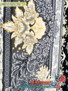 فرش طلاکوب 700 شانه طرح مهسا زمینه سرمه ای کاشان نزدیک