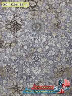فرش طلاکوب وینتیج 1200 شانه طرح افشان سوین رنگ دلفینی گل برجسته کاشان زمینه