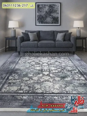 فرش وینتیج 1200 شانه طرح افشان برلین زمینه طوسی دودی گل سبز گل برجسته کاشان