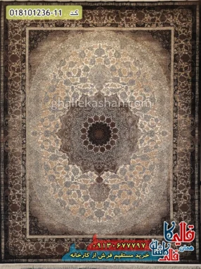 فرش وینتیج 1200 شانه طرح نایین زمینه قهوه ای کاشان اصلی
