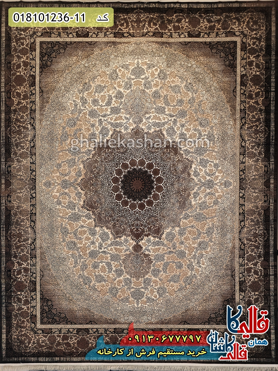 فرش وینتیج 1200 شانه طرح نایین زمینه قهوه ای کاشان اصلی