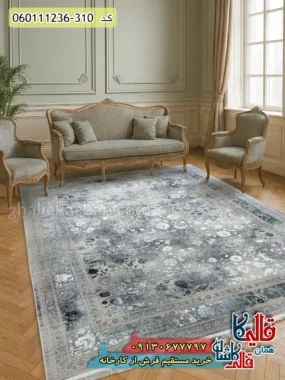 فرش وینتیج 1200 شانه طرح افشان هستی رنگ کرم صدفی گل سبز گل برجسته کاشان
