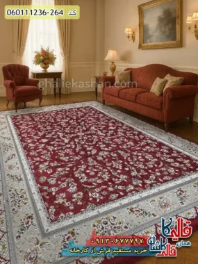 فرش 1200 شانه طرح افشان یونا زمینه قرمز لاکی گل برجسته کاشان
