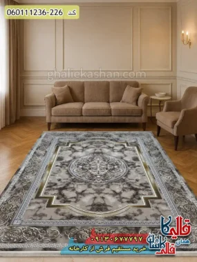 فرش 1200 شانه طرح مدوسا رنگ قهوه ای شکلاتی گل برجسته کاشان