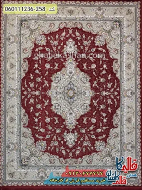 فرش 1200 شانه طرح ویلیام زمینه قرمز لاکی گل برجسته کاشان اصلی