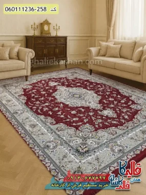 فرش 1200 شانه طرح ویلیام زمینه قرمز لاکی گل برجسته کاشان