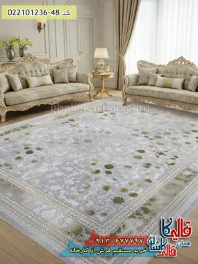 فرش طلاکوب 1200 شانه طرح افشان باراد زمینه طوسی گل سبز کاشان
