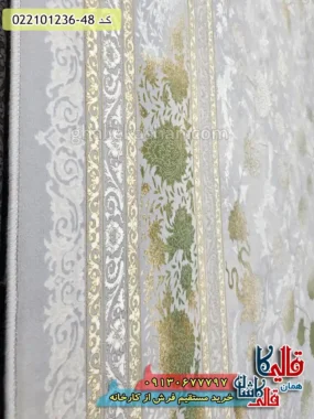 فرش طلاکوب 1200 شانه طرح افشان باراد زمینه طوسی سبز کاشان نزدیک