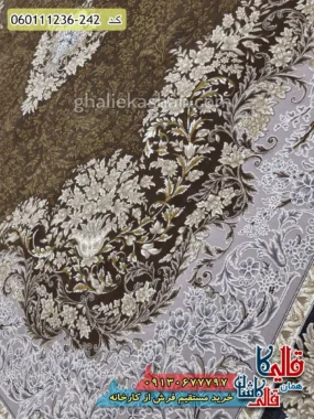 فرش طلاکوب 1200 شانه طرح جزیره زمینه قهوه ای شکلاتی گل برجسته کاشان زمینه